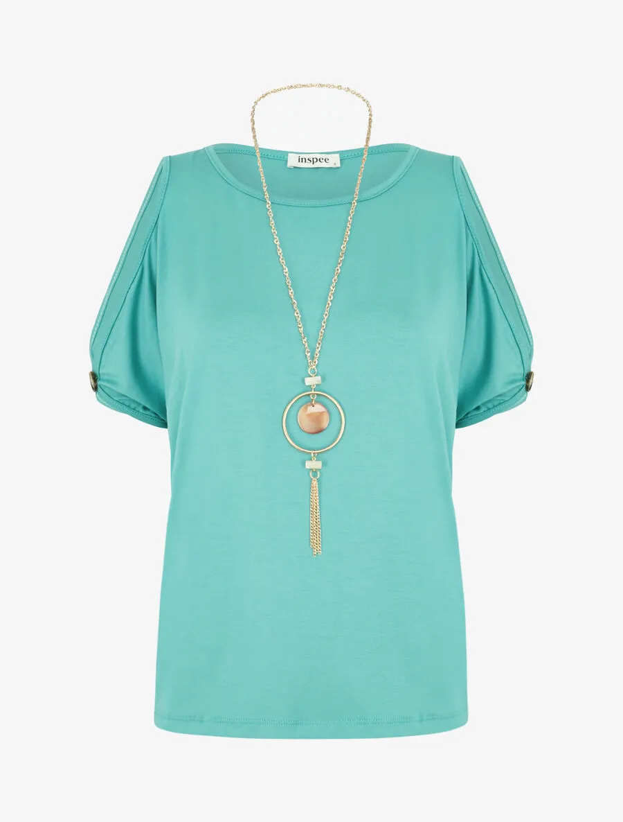 Top à manches stylisées ajourées - Vert turquoise
