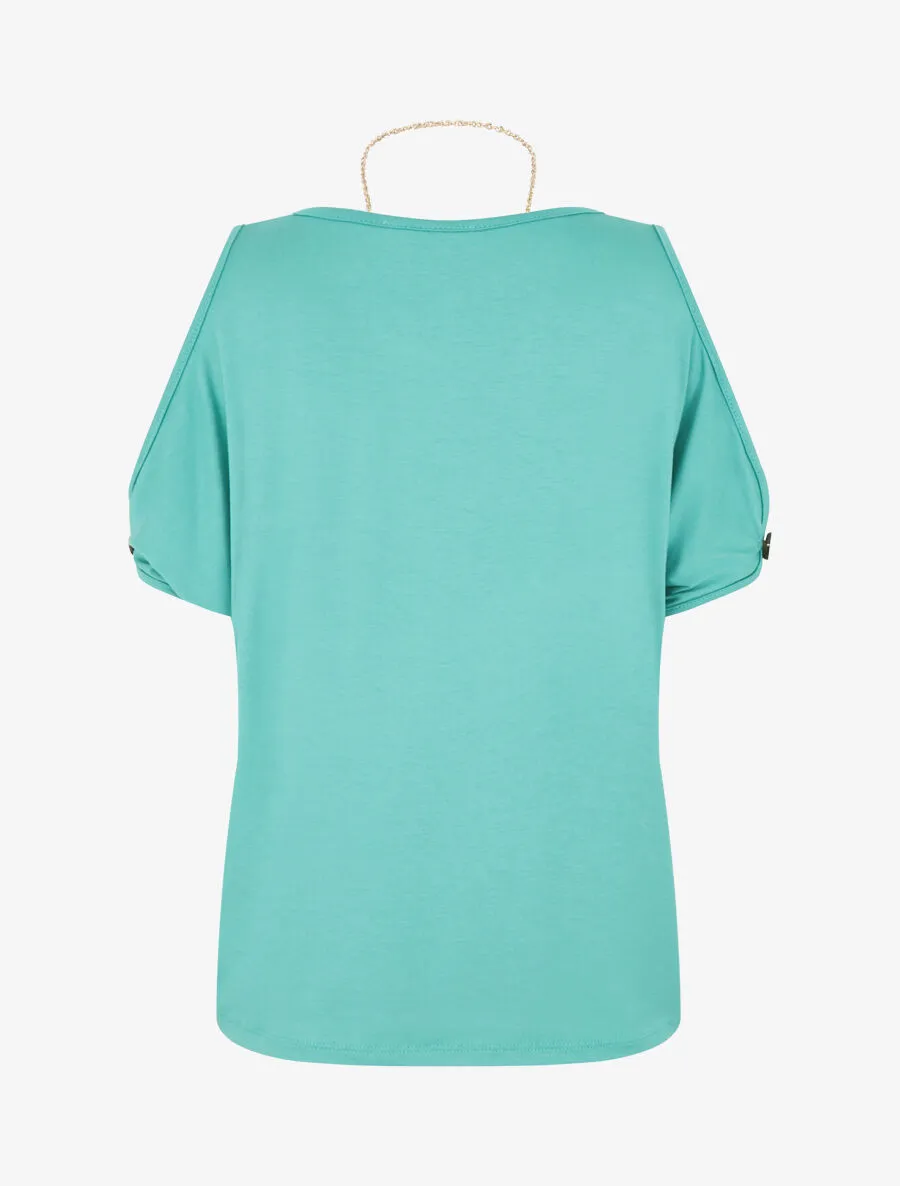 Top à manches stylisées ajourées - Vert turquoise